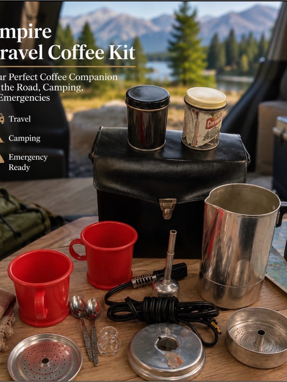 Empire Coffee Pot Travel Kit Electric Aluminum Vintage